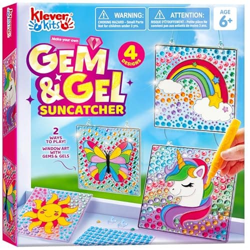 Klever Kits 4PCS Window Art, 2-in-1 Gems and Gels Suncatcher, 2 Ways to Play Diamond and Gels, Arts & Crafts Toys for Boys Girls, Christmas Birthday Gifts for Kids Age 6 and Up