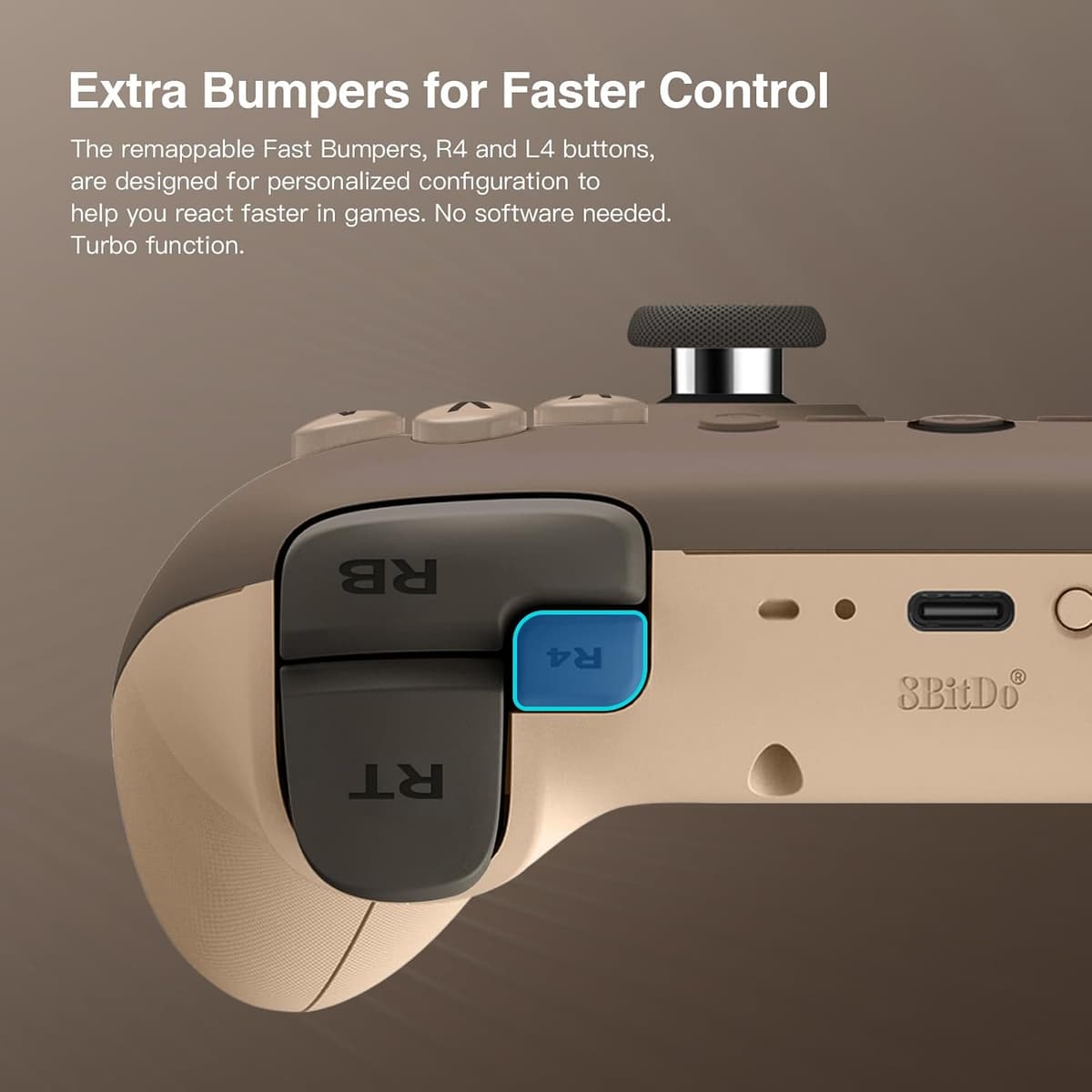 8Bitdo Ultimate 2C Wireless Controller for Windows PC and Android, with 1000Hz Polling Rate, Hall Effect Joysticks and Hall Triggers, and Remappable L4/R4 Bumpers, Turbo Function (Brownie) 2.4G Blue — view 3