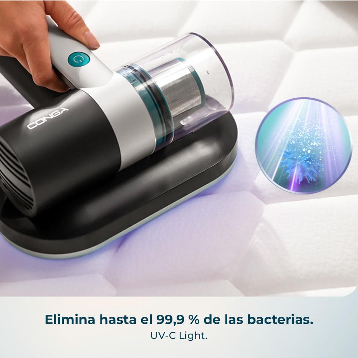Cecotec Aspirador de Colchones y Tapicerías de Mano Conga Rockstar 3000 Mattress Essential. 300W, 10kPa, Luz Ultravioleta UV-C, Tecnología con Cepillo Motorizado y Aire Caliente, Retiene Alérgenos — view 3