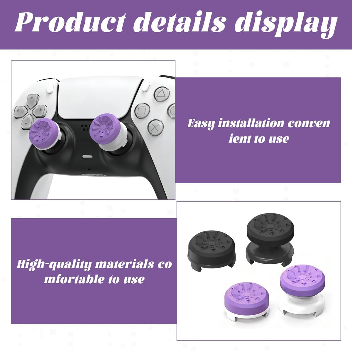 for Ps5 Thumb Grips, 4 Pcs FPS for PS4 and PS5 Controller Grips Enhanced Accuracy, Comfort, and Grip with PS5thumbsticks Covers (2 High-Rise, 2 Mid-Rise, Black and Purple) — view 3