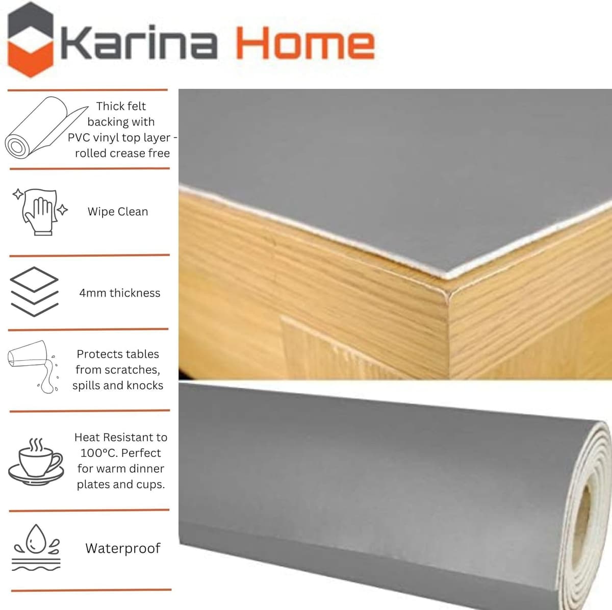 Heavy Duty Table Protector Heat Resistant Table Felt (Grey, 105cm x 200cm)