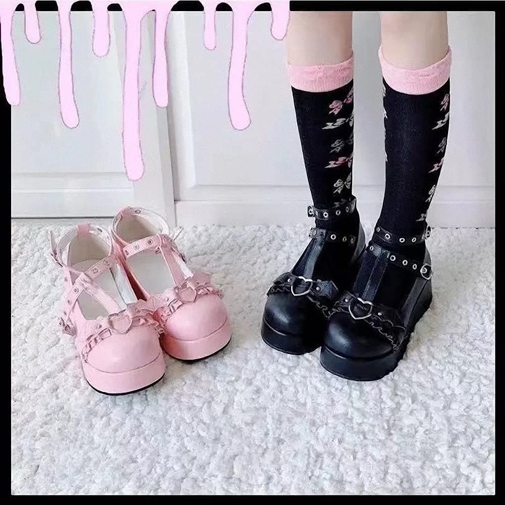 Womens Platform Mary Janes Shoes Sweet Toe Ankle Lolita Gothic Pumps Chunky Patent Leather — view 6