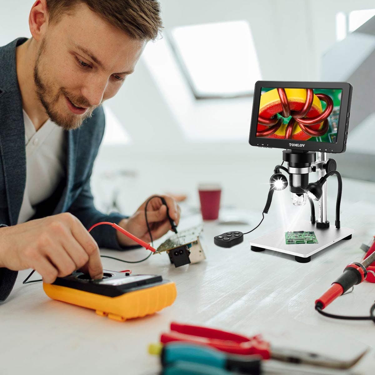 TOMLOV DM9 7" LCD Microscopio Digital 1080P, Cámara de Magnificación 1200X para Piezas con Pantalla HD, 12MP Enfoque de Ultra Precisión, Soporte Metálico, Luz LED, Compatible PC/Windows/Mac OS, 32GB — view 10