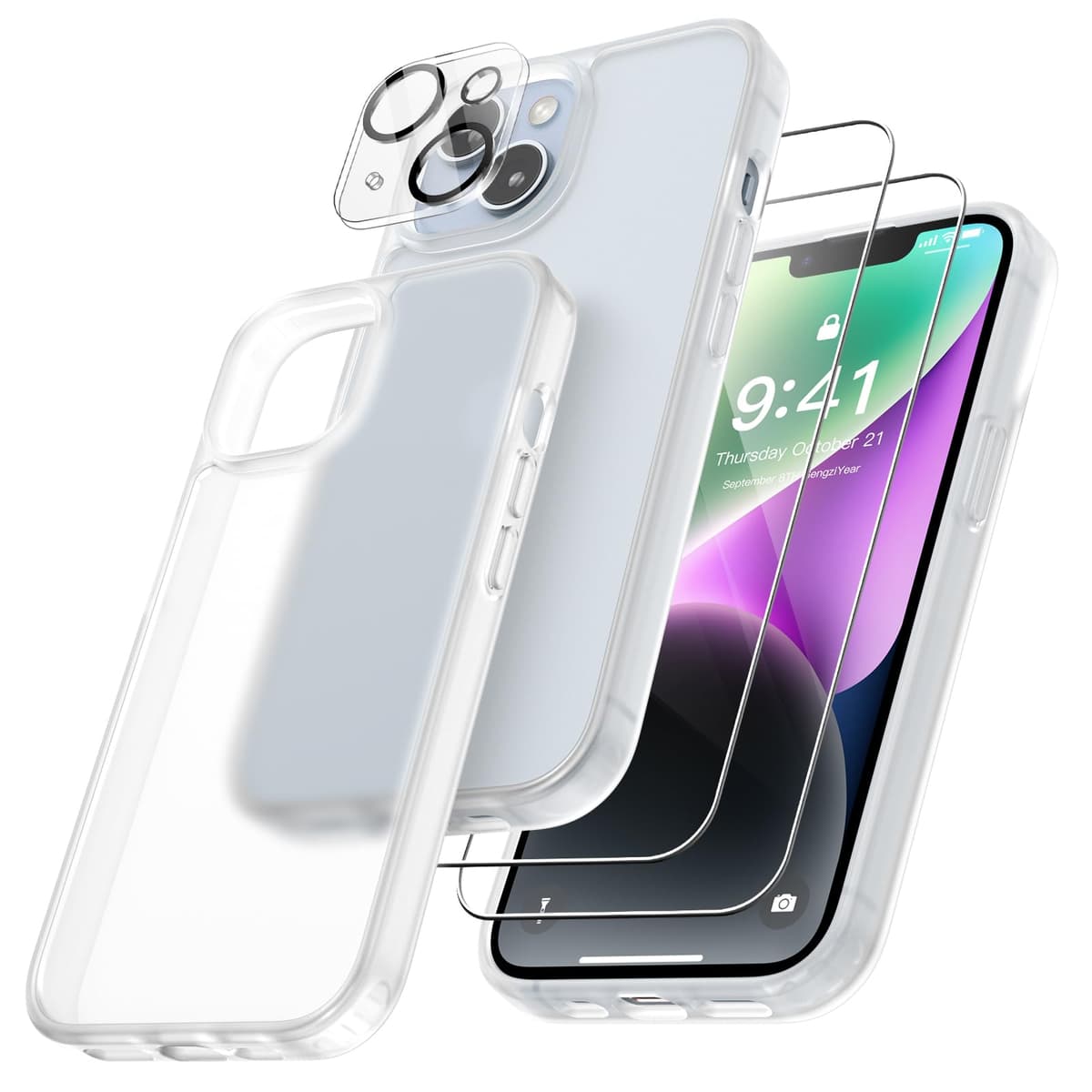 FLLAO 4 en 1 Funda para iPhone 15 con 2 Protector Pantalla y 1 Protector Lente Cámara, [Almohadilla de Aire integrada] Antigolpes Antiarañazos Carcasa 6,1 Pulgadas, Transparente — view 30