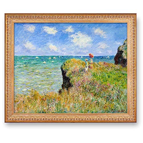 The Cliff Walk at Pourville by Claude Monet Framed Size:34.5x28.5 inches,Image Size:30x24 inches World Classic Reproductions For HomeDecor,Vintage Pattern Gold Frame
