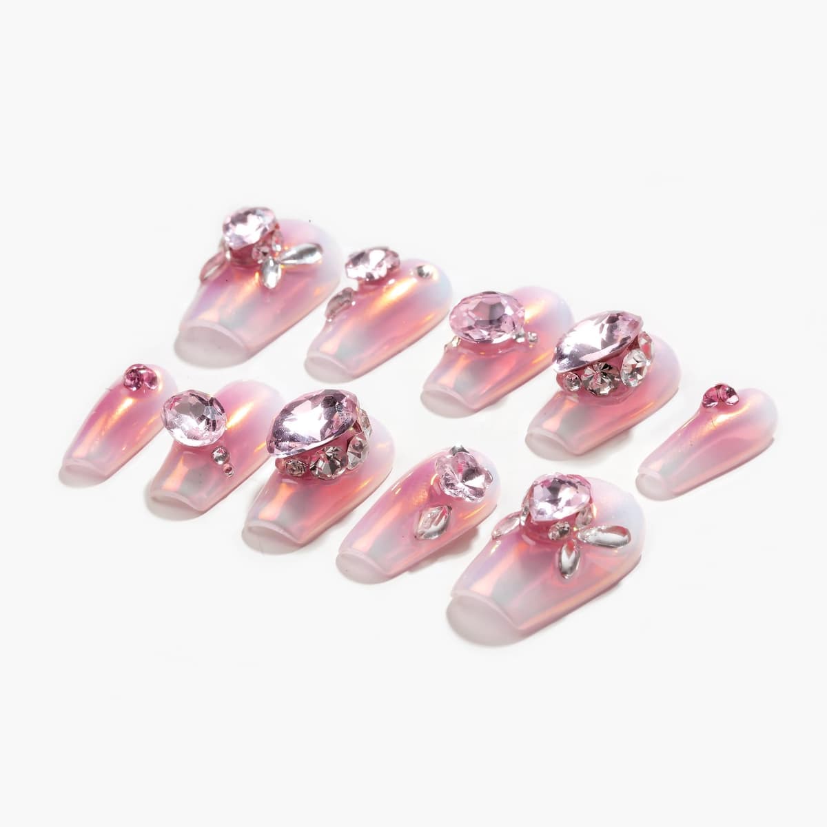 Sun&Beam Nails Handmade Press On Nail Long Coffin Ballerina Pink Flower Acrylic Fake Tip 3D Design Art Charms Cute with Storage Box 10 Pcs (S) — view 335