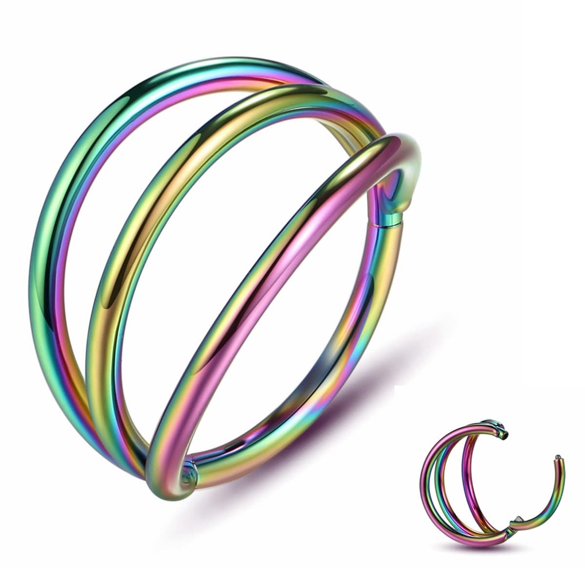 Yrogcu 20G 18G 16G 14G Single/Double Hoop Stainless-Steel Seamless-Hinged-Piercing Segment-Clicker Nose-Ring-Hoop : Diameter 6mm 8mm 10mm 12mm Cartilage Earrings — view 38