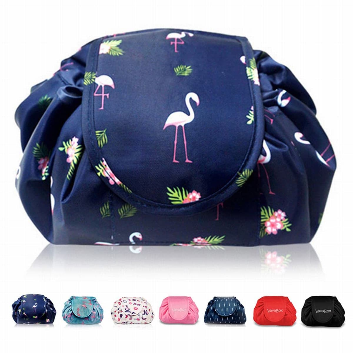 Lazy Drawstring Makeup Bags, Large Capacity Waterproof Travel Portable Cosmetic Bag Pouch Makeup Pouch Storage Organiser for Women Girl (Flamingo) — view 28