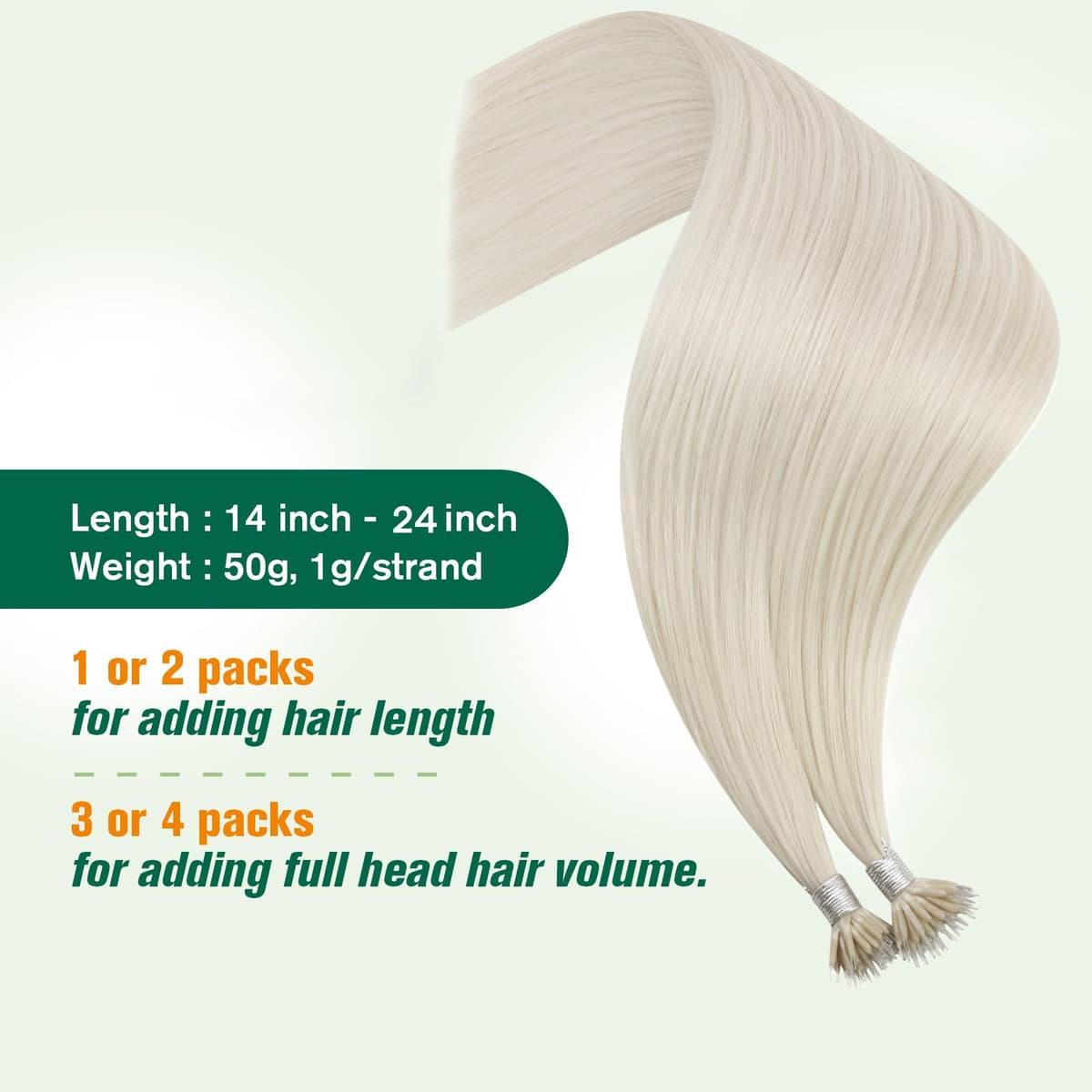 Easyouth Nano Hair Extensions Real Human Hair Blonde Nano Beads Hair Extension Human Hair Platinum Blonde Nanos Loop Hair Extensions Pre Bonded for Natural Look 14 Inch 50g 1g/Strand #1000 — view 3