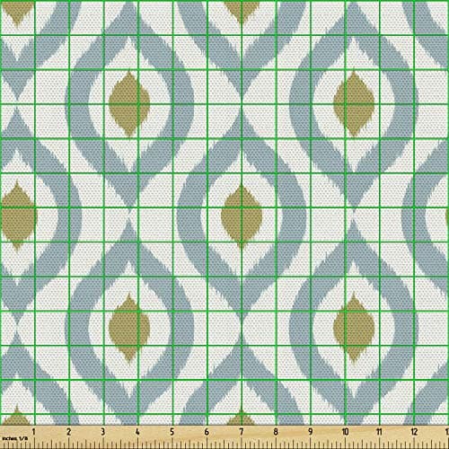 Lunarable Ikat Fabric by The Yard, Geometric Retro Ikat Tribal Pattern Classic Indigenous Lines Eastern Design, Decorative Fabric for Upholstery and Home Accents, 3 Yards, Mustard Cream