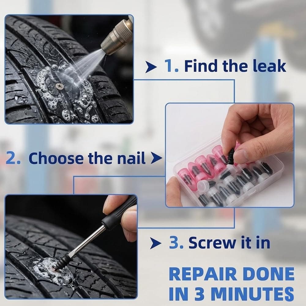 Kit de 40 Clavos para Reparación de Neumáticos (20 Grandes y 20 Pequeños) con Destornillador - Tornillos de Goma para Reparar Pinchazos en Ruedas de Coche y Moto - Sin Desmontar la Rueda — view 5