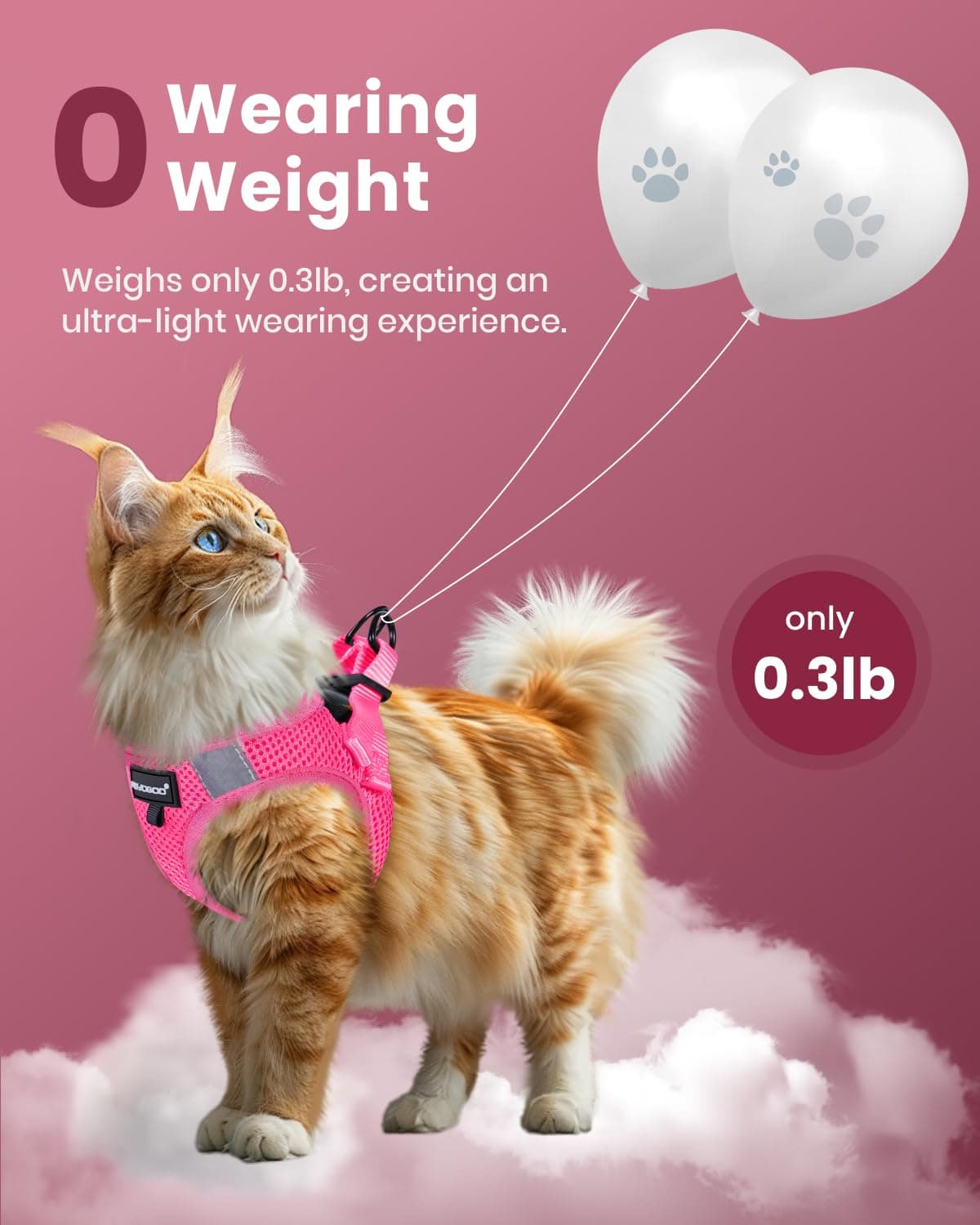 FAYOGOO Cat Harness and Lead Set Escape Proof for Large Adult Cat Outdoor Walking Adjustable Vest Soft with Leash Easy to Put On Comfortable — view 5