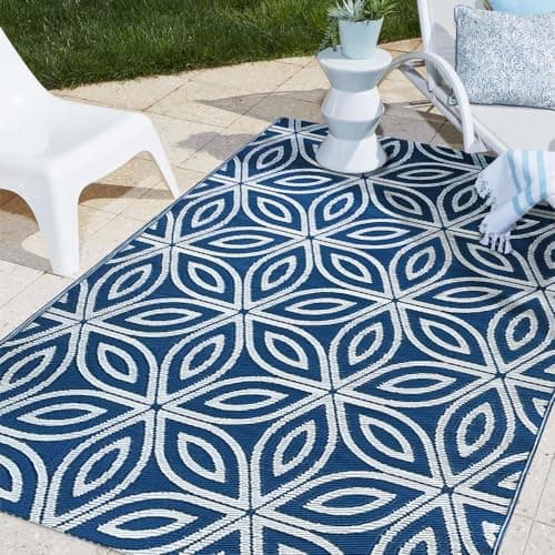 ICustomRug Outdoor Rug Mat- Floral Blue 5'X8' Reversible Picnic and Beach Area Rug, Perfect for Patio, Camping, Sunroom, and Any Outdoor Space