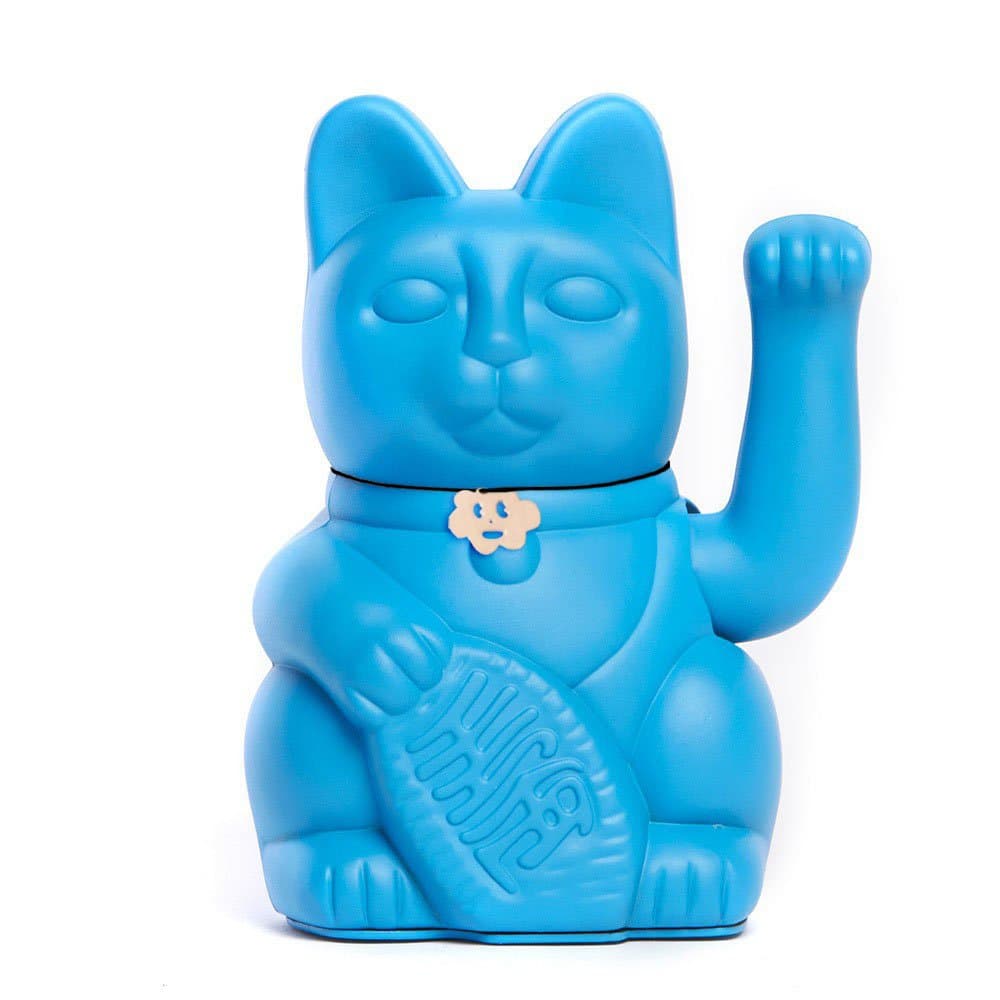 Gato de la Suerte Maneki Neko Lucky Cat con Pata Derecha en Movimiento Figura Decorativa Japonesa Original Pintada a Mano para Casa Negocio Oficina Entrada Regalo Amuleto AZUL PITUFO M (10x6x15cm)