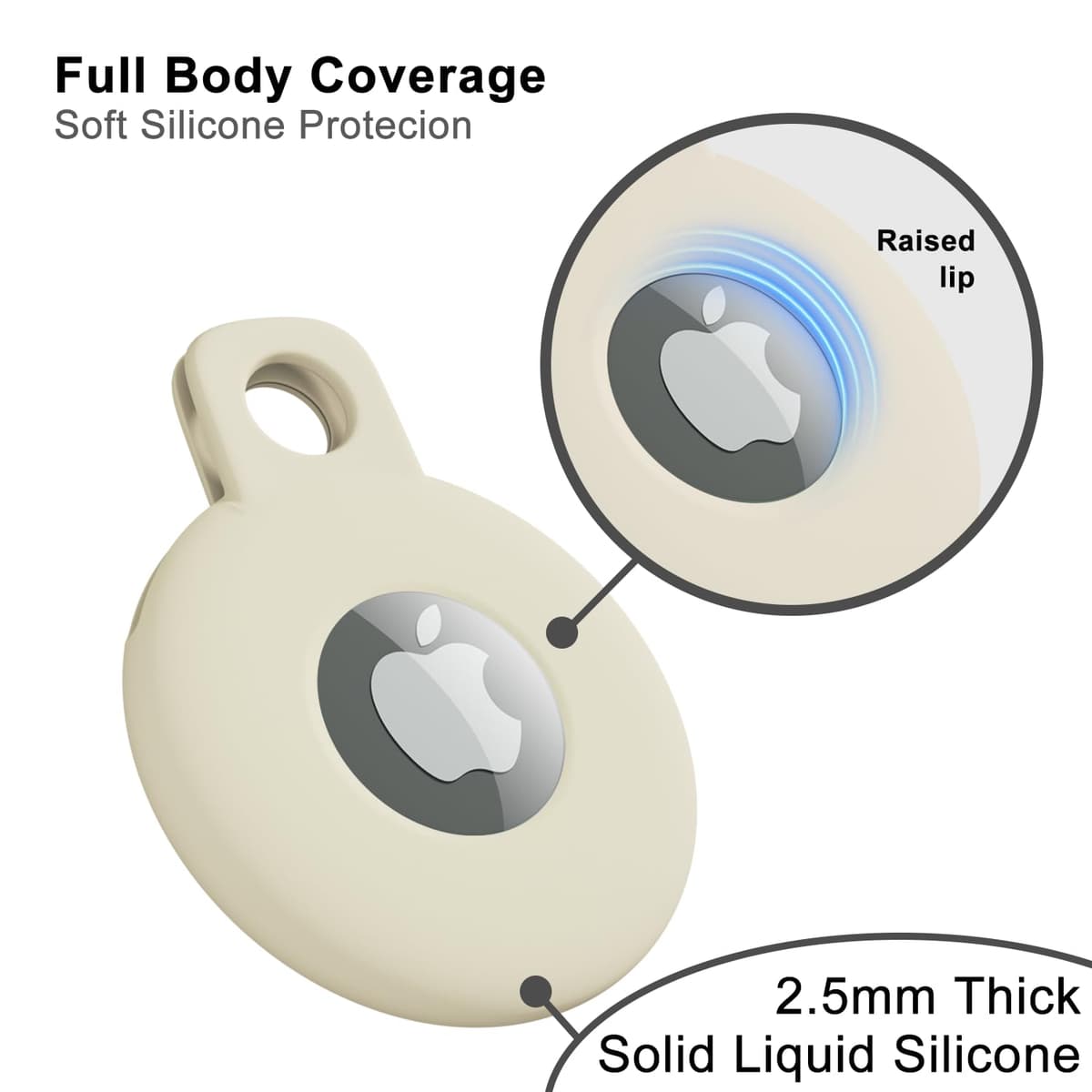 Svanove for Airtag Keychain Airtag Holder Key Ring, Siliocne Airtag Case Air Tag Cover, Cute Airtag Accessories for Kid, Luggage, Cat Dog Collar, Car, Compatible with Apple Airtag 2021, Beige Cream — view 5