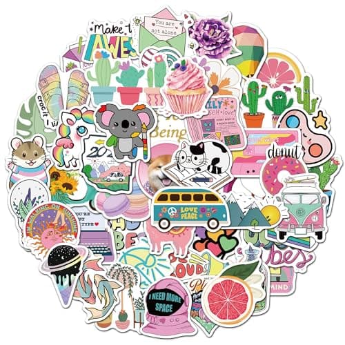 Girl's Black and White Stickers Pack 50 PCS Waterproof Water Bottle Laptop Skateboard Phone Computer Stickers for Teens Kids