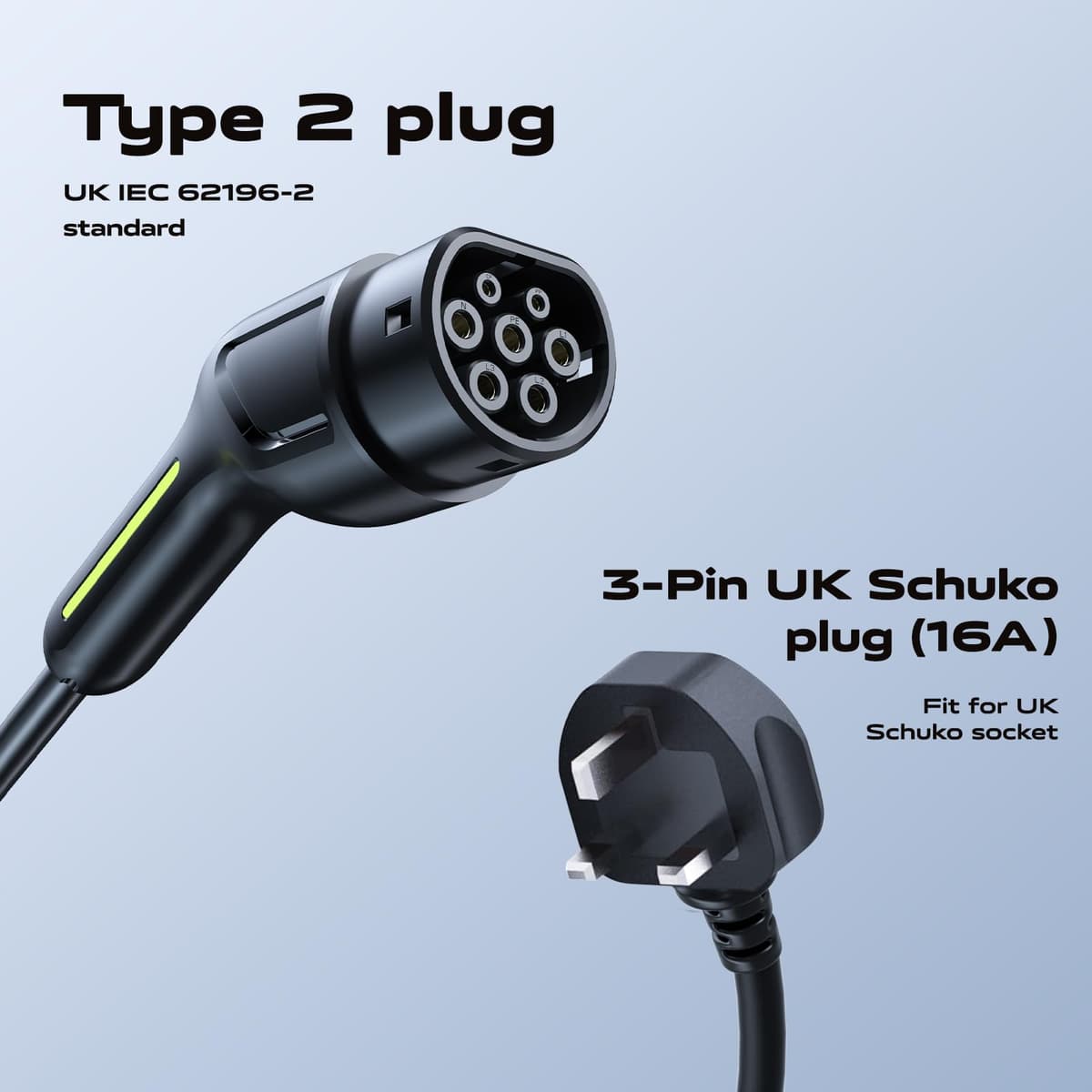 VDLPOWEREU EV Charger Cable Type 2 to 3 Pin Plug, Electric Car Charger 3kW, [6/8/10/13A] Type 2 Charging Cable 3 Pin EV Charger IP65 Advanced Protection Suitable for EVs & PHEVs — view 4