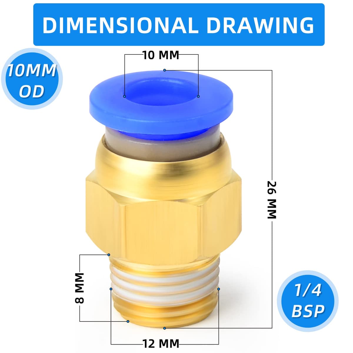 10 piezas de tubo de 10mm OD x 1/4 BSP macho recto de empujar para conectar neumáticos accesorios (PC10-02) — view 2