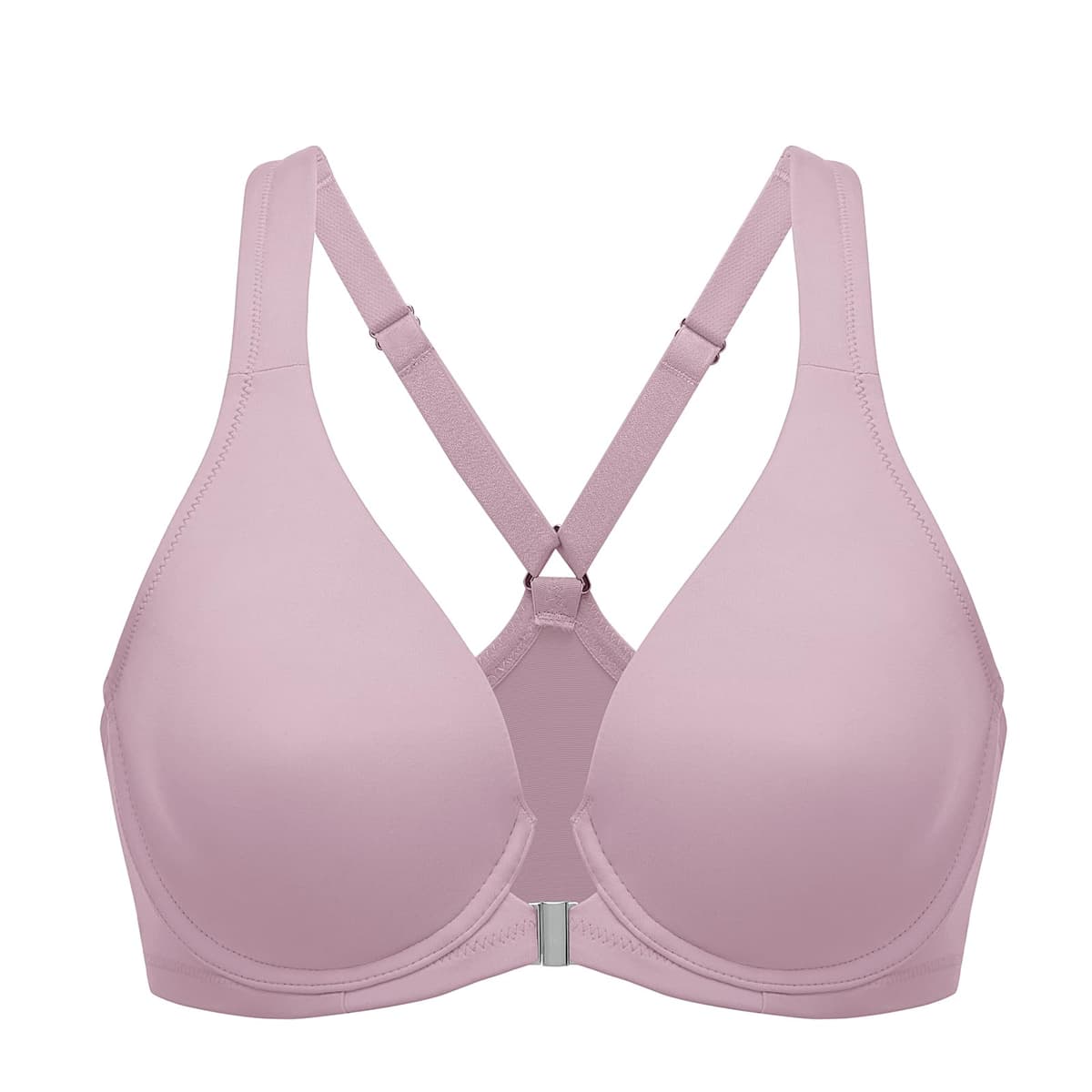 Delimira Women's Front Fastening Bras Seamless Unlined Racer Back Plus Size Underwired Plunge Bra — view 23