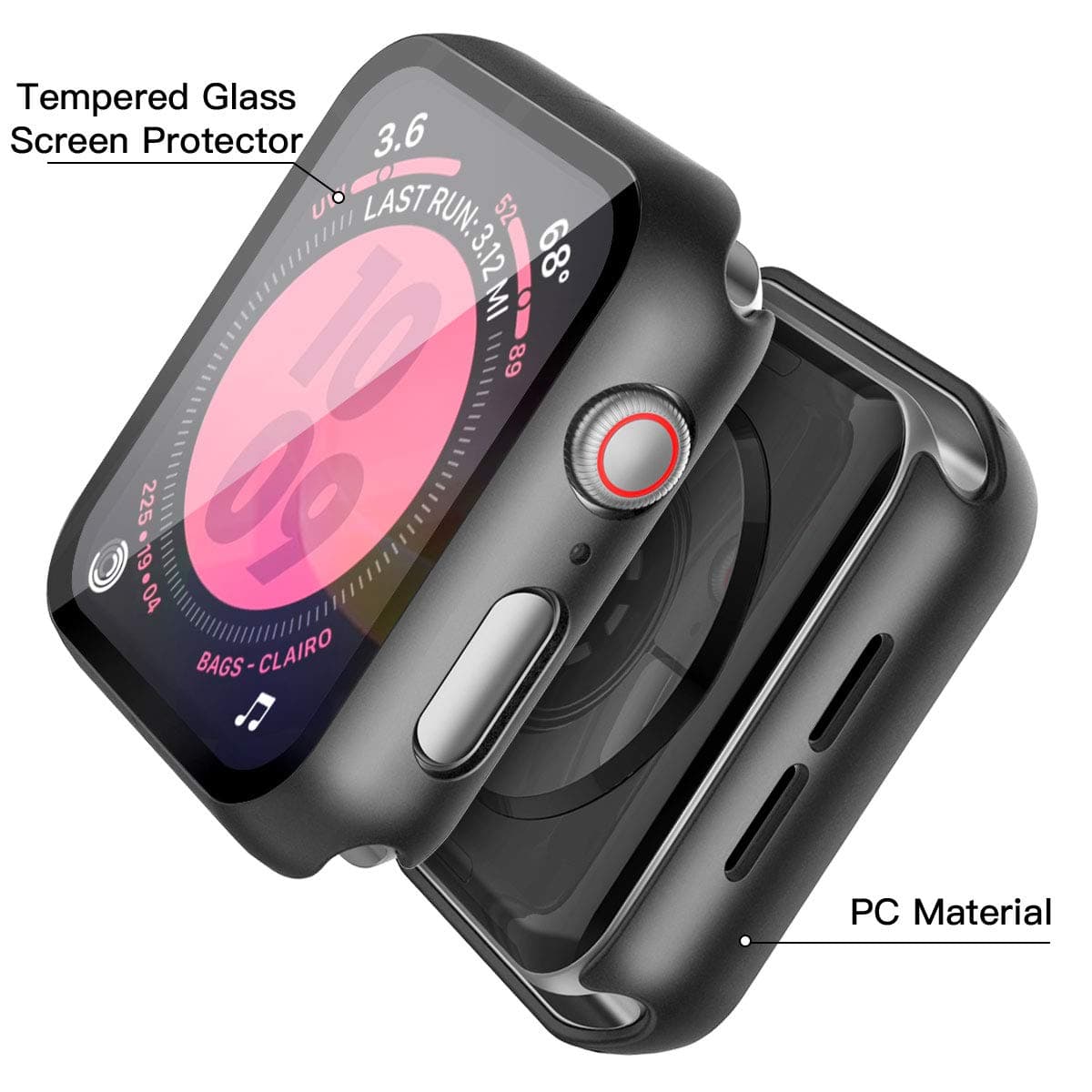 Piuellia 2 Pack Black Hard Case for Apple Watch SE3/SE2/SE/Series 6/Series 5/Series 4 (44mm), Screen Protector Ultra-Thin Overall Protective PC Cover for iWatch — view 2