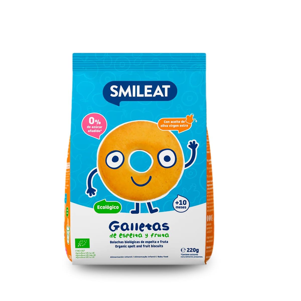 Smileat - Galletas de Espelta y Fruta para Peques 10+ meses - Sin Azúcar Añadido, Con Aceite de Oliva Virgen Extra- Perfectas Como Snack o Merienda - 220g