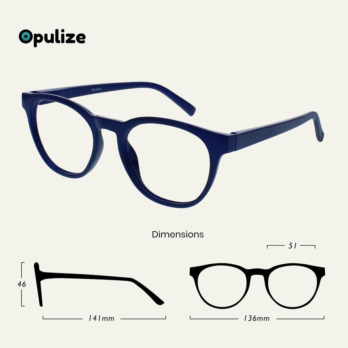 OPULIZE Blu Gafas con Bloqueo de Luz Azul Montura Redonda Azul Bisagras de Muelle Mejoran el Sueño Ordenador Gaming Antirreflejante Hombre Mujer B5-3 +0.00 — view 2
