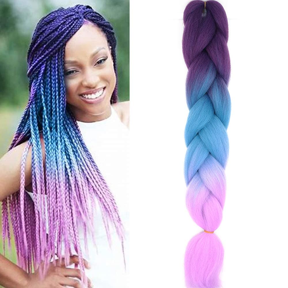 24" Braiding Hair Extension Jumbo Braids Synthetic 3bundles/pack Crochet Hair Afro Box Braid Heat Resistent (Dark Purple) — view 104