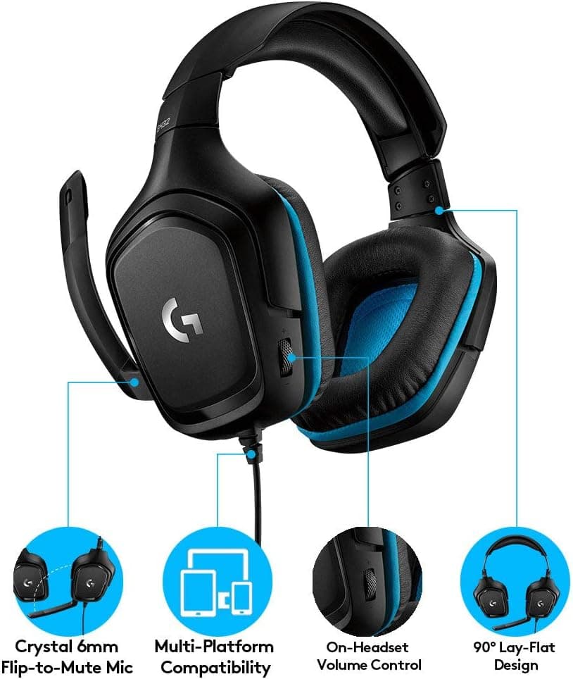 Logitech G432 Wired Gaming Headset, 7.1 Surround Sound, DTS Headphone:X 2.0, 50 mm Audio Drivers, USB and 3.5 mm Audio Jack, Flip-to-Mute Mic, Lightweight, PC/Mac/Xbox One/PS4/Nintendo Switch - Black — view 5