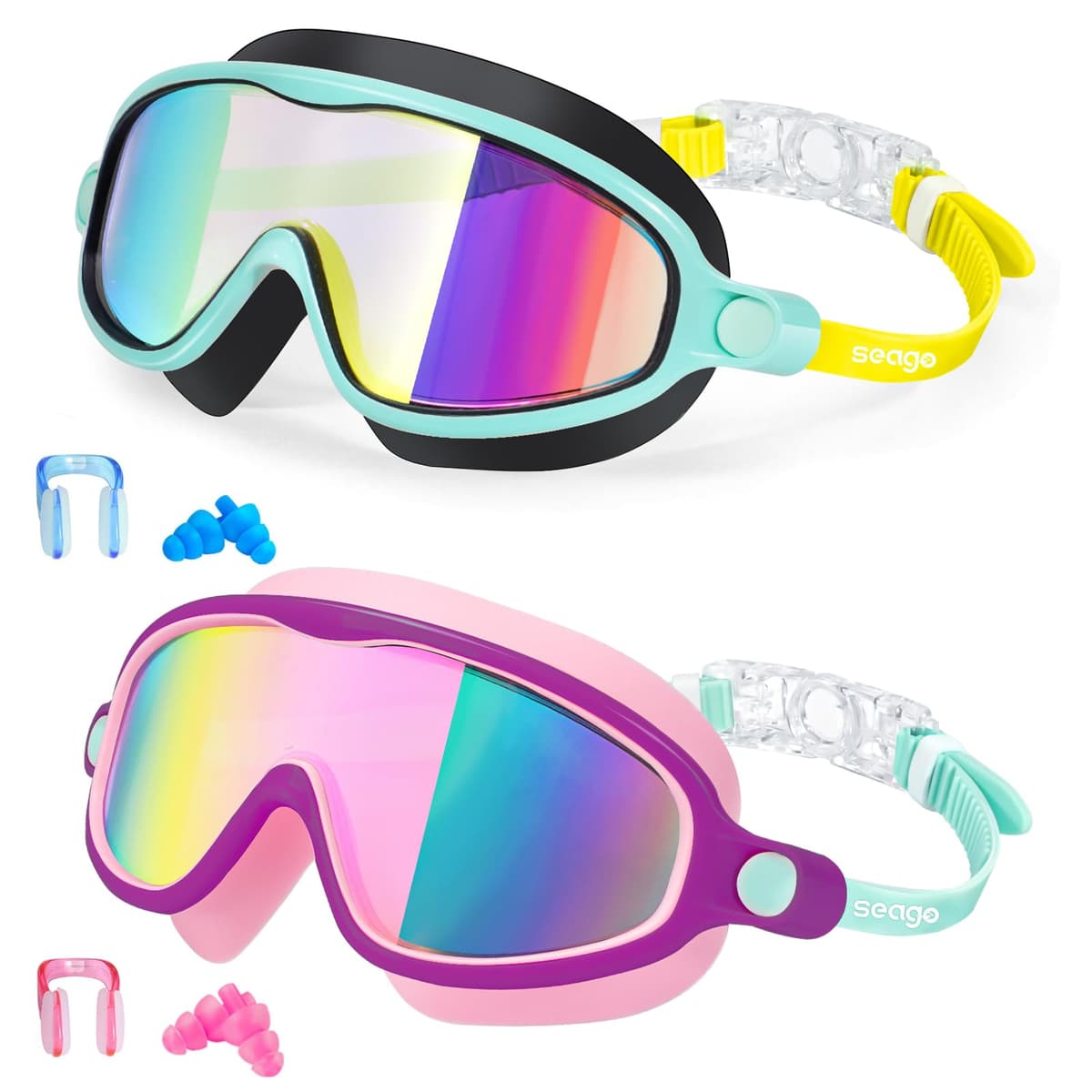 Seago Swim Goggles 2 Pack Anti-Fog Anti-UV Wide View Swimming Goggles for Kids 3-14 — view 14