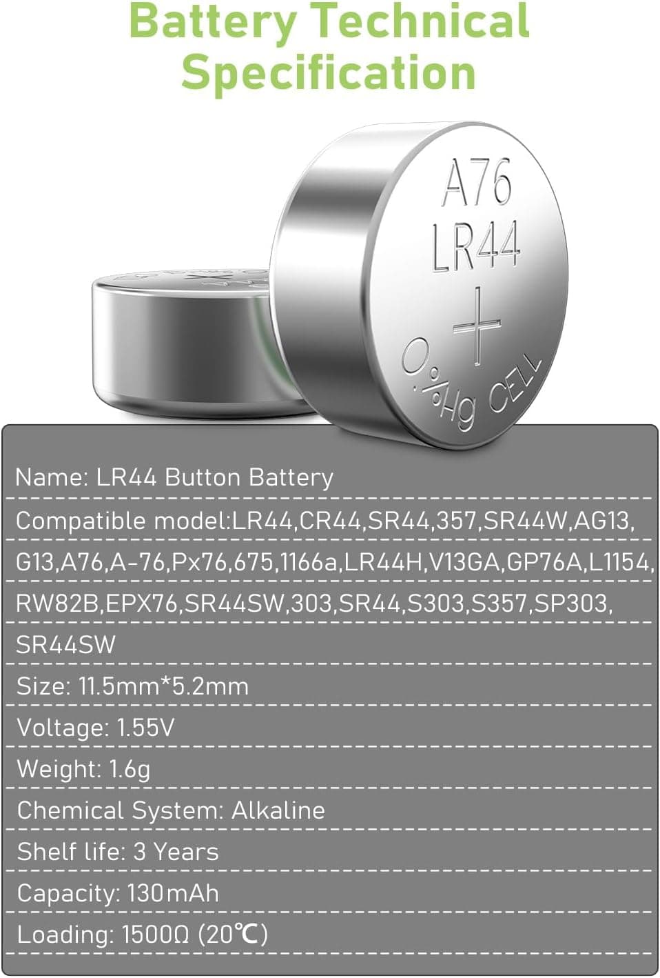 POWEROWL 40 Pilas de Botón Alcalinas AG13 LR44 de 1.5 V, A76/ V13GA / GP76A / 357 / SR44W Baterías de Botón