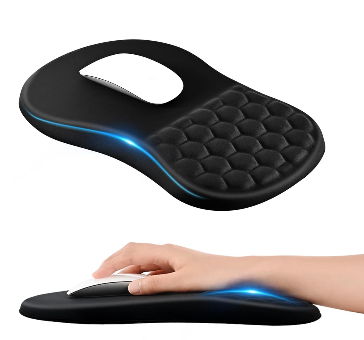 EooCoo Mouse Mat Wrist Support with Massage Design, Gaming Mouse Pad, Ergonomic Wrist Rest Pain Relief Mousepad with Smooth Lycra Surface & Non-Slip PU Base, Home Office PC Desk Accessories, Black
