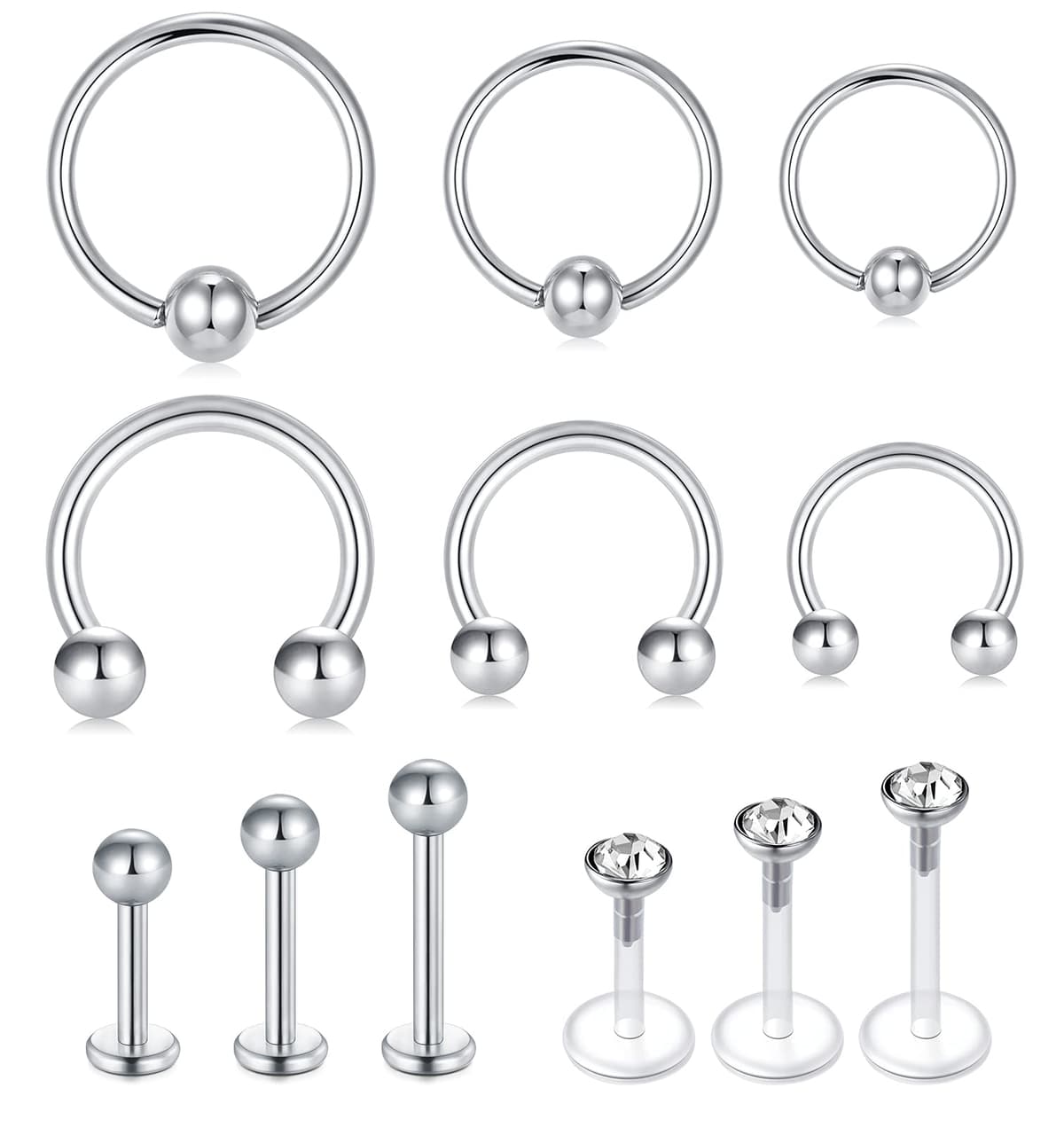 Briana Williams Septum Piercing Aro Nariz Herradura Acero Quirurgico 16G Helix con Bolitas Pendientes de Oreja Plata 6/8/10/12mm