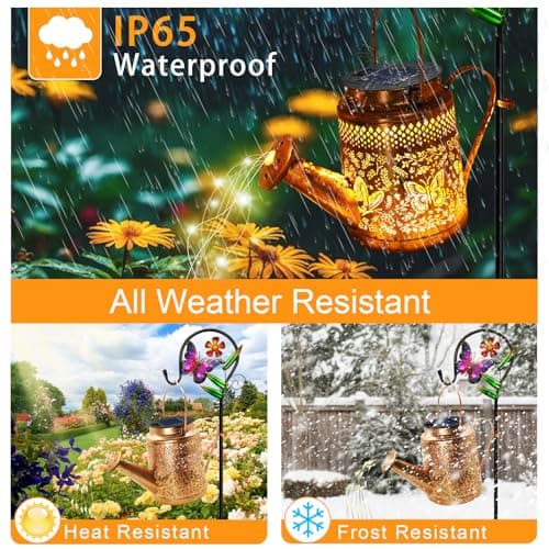 2 Pack Solar Powered Butterfly Watering Can Lights Waterproof Outdoor Decor with Shepherd Hook Hanging Patio Lights for Yard, Garden, Backyard Perfect Gardening Birthday Gift for Women, Mom, Grandma — view 6