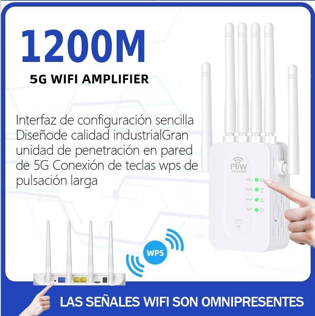 Repetidor WiFi, Nuevo 1200Mbps Amplificador Señal WiFi, Doble Banda 5GHz y 2.4GHz Amplificador WiFi con WPS, 6 Potentes Antenas Externas Fácil Instalación Acción Compatible con Todos Los Routers — view 4