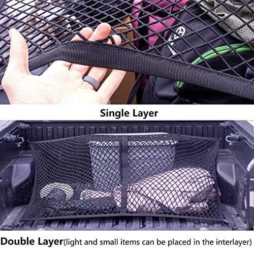 Highly elastic cargo net, simple mesh organizer for truck bed, suitable for daily light truck loads, 4x4ft stretches up to 7x7ft (single layer) — view 5