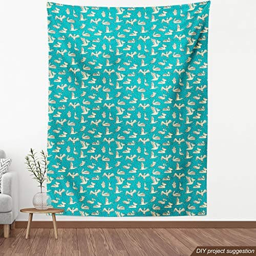 Lunarable Pelican Fabric by The Yard, Aquatic Nature Theme Birds and Little Fish on Ocean Inspired Background, Decorative Fabric for Upholstery and Home Accents, 1 Yard, Black Cream — view 3