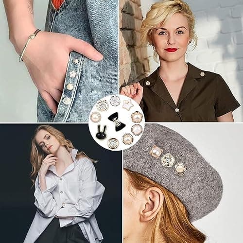 145 Pcs Brooch Pins, Sweater Shawl Hat Clip Neckline Pins Double Faux Pearl Brooches for Women Fashion Cover Up Buttons Clothing Dress Decoration Accessories Pant Waist Tightener Safety Pins — view 4