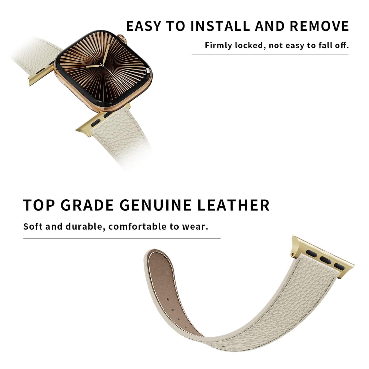 Leather Watch Band with Magnetic Buckle,Dressy Apple Watch Ultra Leather Band Rugged Durable Replacement Strap for Men & Women — view 4