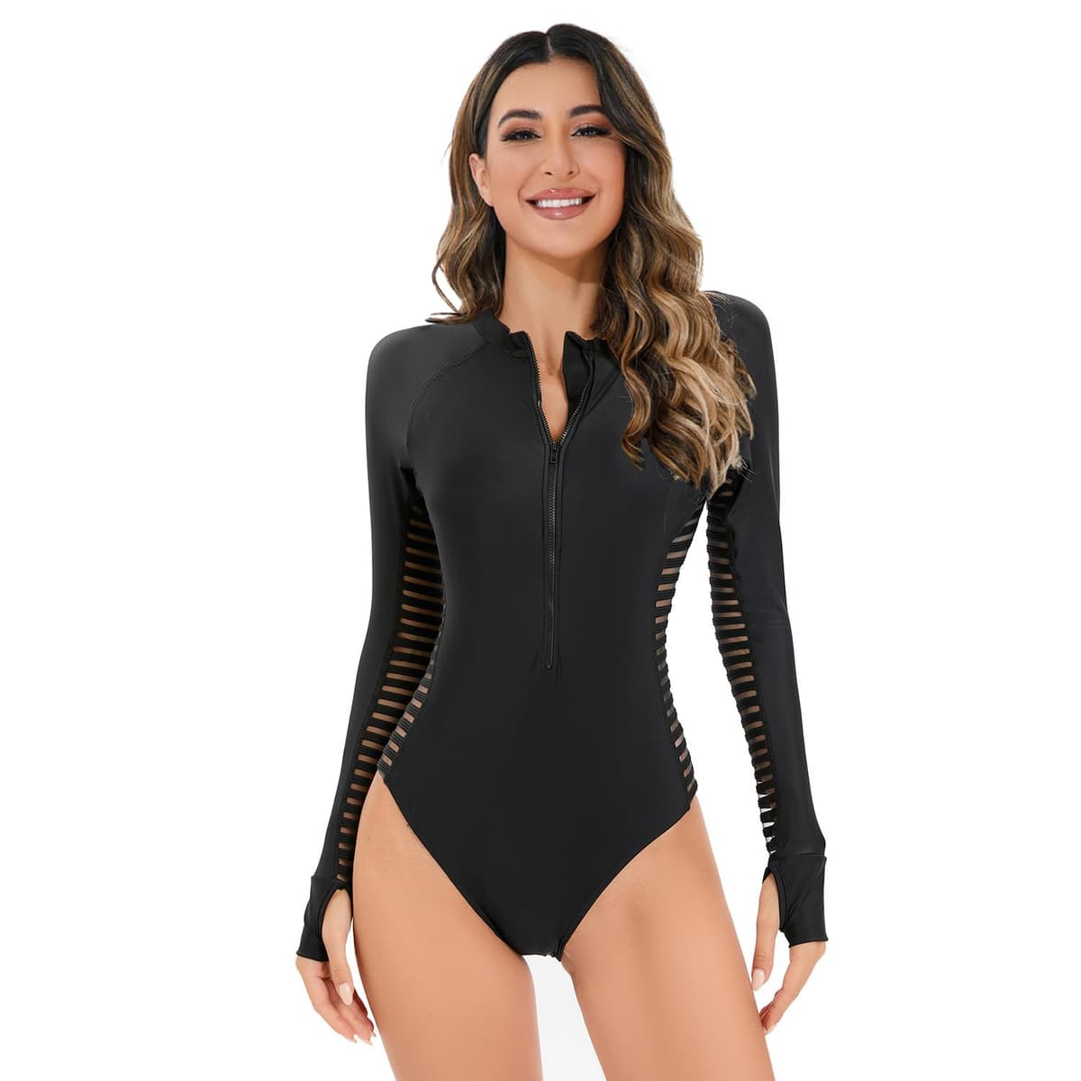 Ropa de Surf con Cremallera para Mujer Traje de Baño de Manga Larga Protectores contra Erupciones Recreativas de Una Pieza Traje de Baño — view 61
