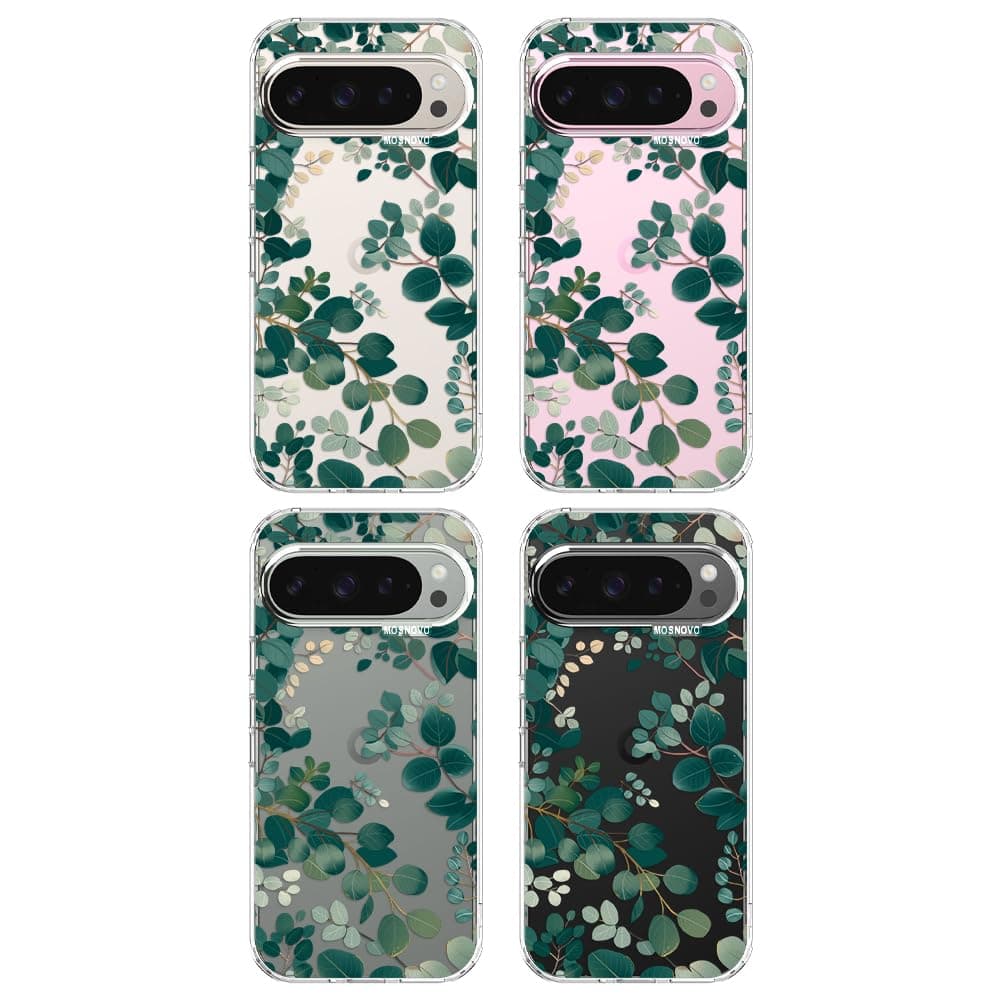 MOSNOVO Case for Google Pixel 9 & Pixel 9 Pro, [Buffertech 6.6ft Military-Grade Drop Protection] [Anti Peel Off Tech] Clear TPU Bumper Phone Case Cover Design - Eucalyptus — view 4