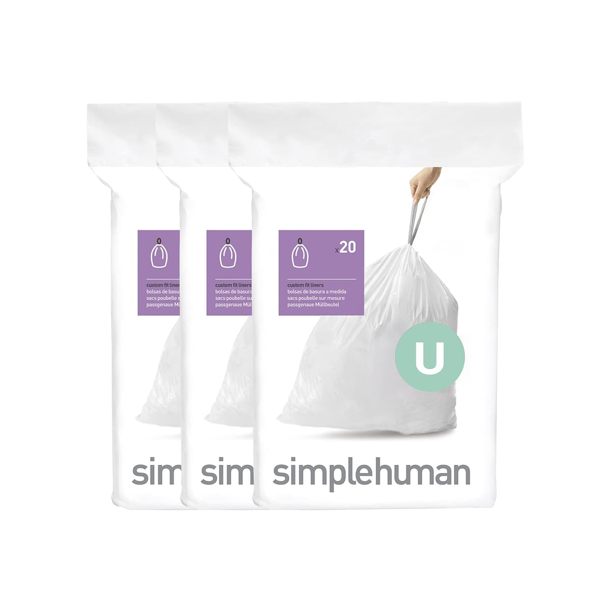 simplehuman CW0408 3 x paquete de 20 bolsas de basura a medida (60 bolsas), código V, plástico blanco — view 15