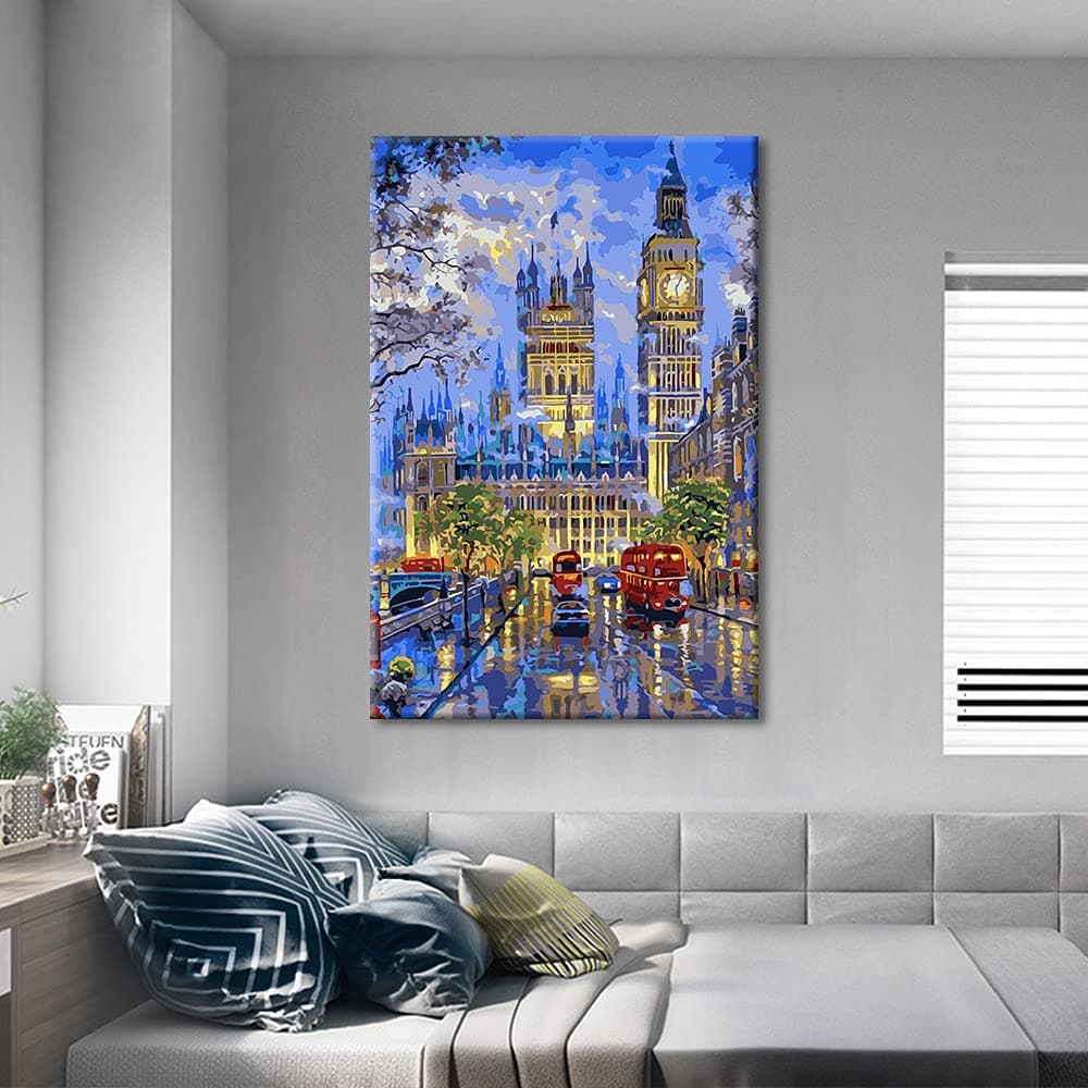 Abstract Painting Big Ben London Cityscape Picture Print on Canvas Wall Art Modern Artwork Wall Decor for Home Bedroom Office Decor with Frame 24"x 16" — view 4