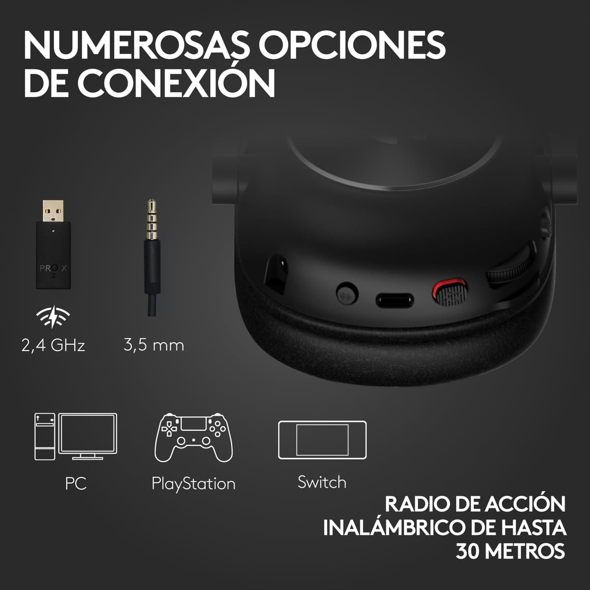 Logitech G PRO X 2 LIGHTSPEED Auriculares gaming inalámbricos, mic. brazo desmont., transductores grafeno 50 mm, DTS:X 2.0-7.1 Surround, Bluetooth/USB/3.5 mm Aux, PC, PS5, PS4, Nintendo Switch - Negro — view 5