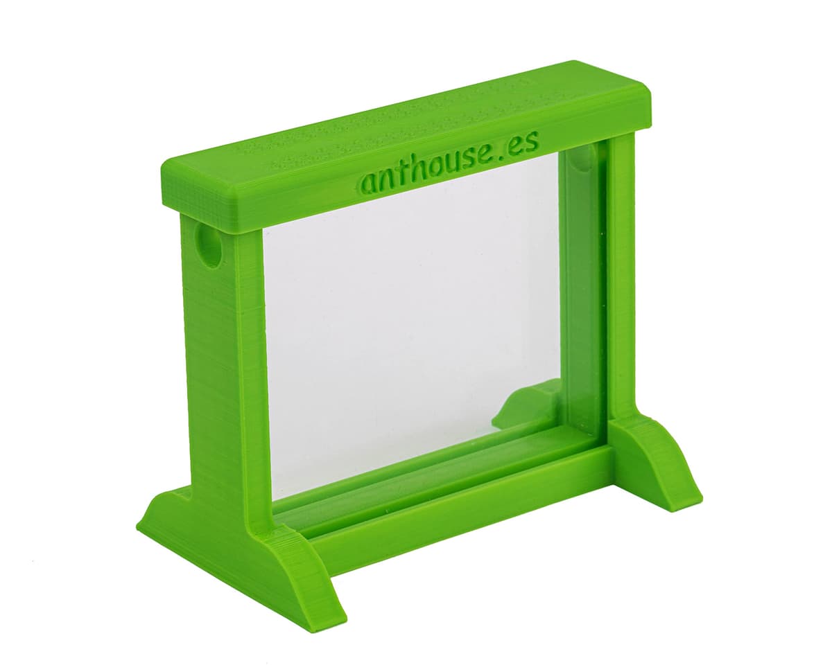 Anthouse - Hormiguero Natural de Arena Básico- Terrario 3D de Hormigas con Colonia Incluida - Kit Hormiguero Acrílico Tipo Sándwich (12x10x1 cm), Caja de Forrajeo con Tapadera (18x10x5 cm) - Verde — view 3