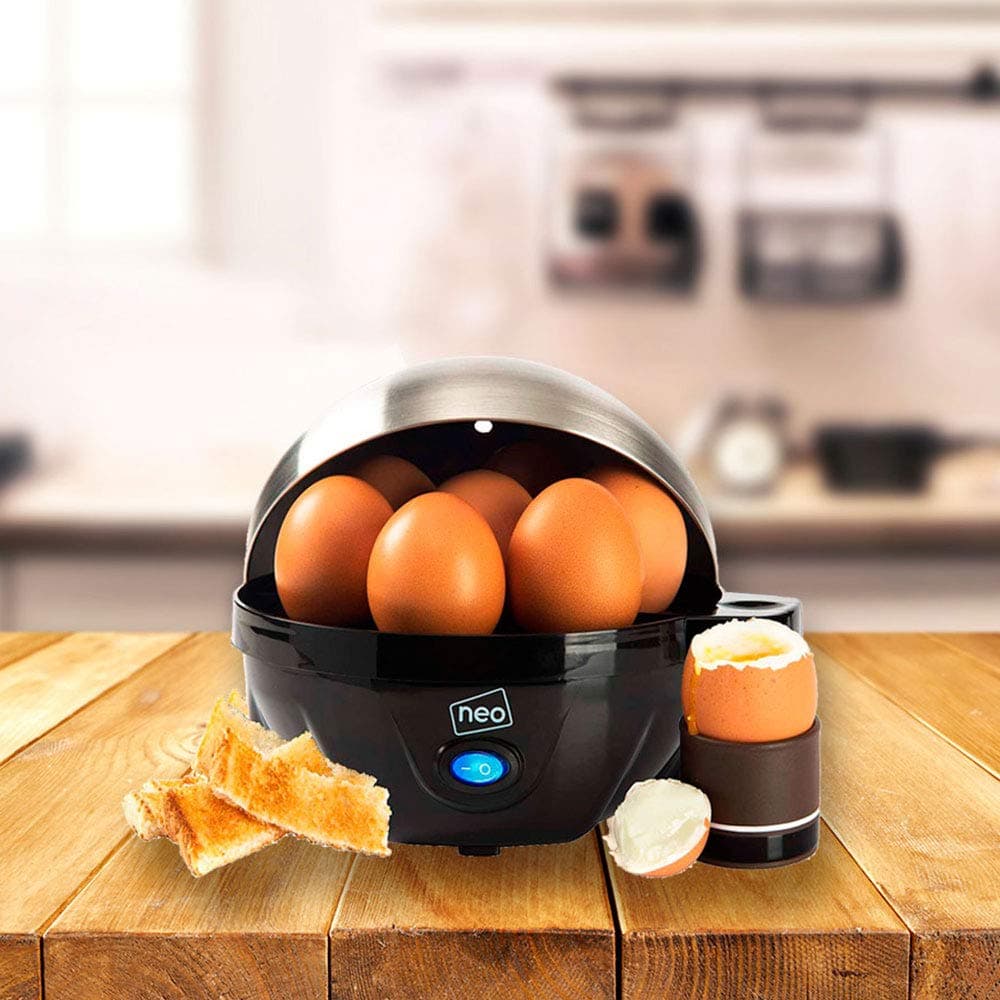 Neo 3 in 1 Durable Kitchen Electric Egg Cooker, Boiler, Poacher Poached Boiled & Omelette Maker Metal Machine Steamer with Timer (Black and Silver) — view 2