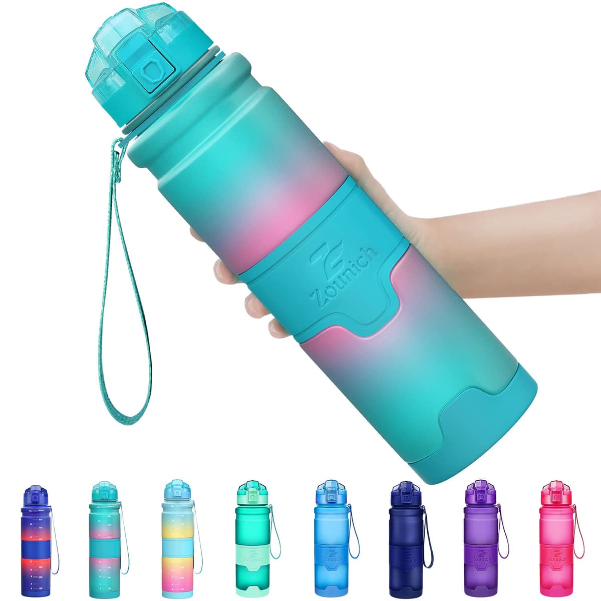 ZOUNICH Botella Agua Deporte Botellas Agua Niños sin BPA, Reutilizable Tritan Plástico Ecologica con Filtro, 400ml/500ml700ml/1l, Cantimploras para Gimnasio, Bicicleta, Colegio, Oficina, Viajes — view 15
