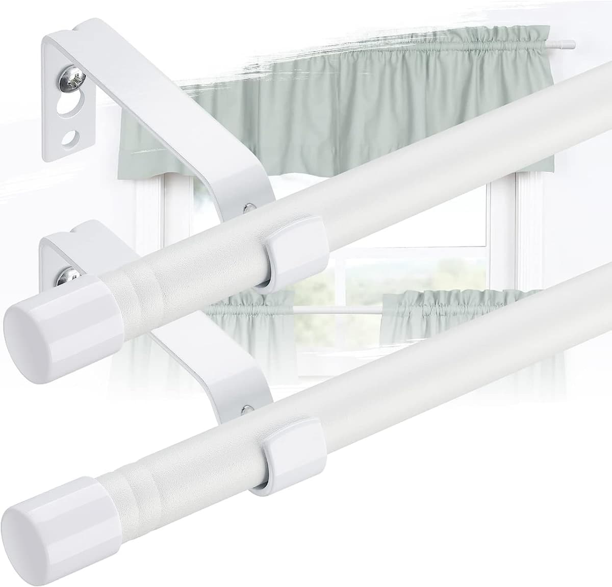 Barra de Cortina, 76-308cm Barra para Cortinas Extensible con Soportes, 16 mm de Diámetro Barra de Cortina Juego Ajustable de Herrajes de Acero Inoxidable Decorativa para Dormitorio/Plata — view 8