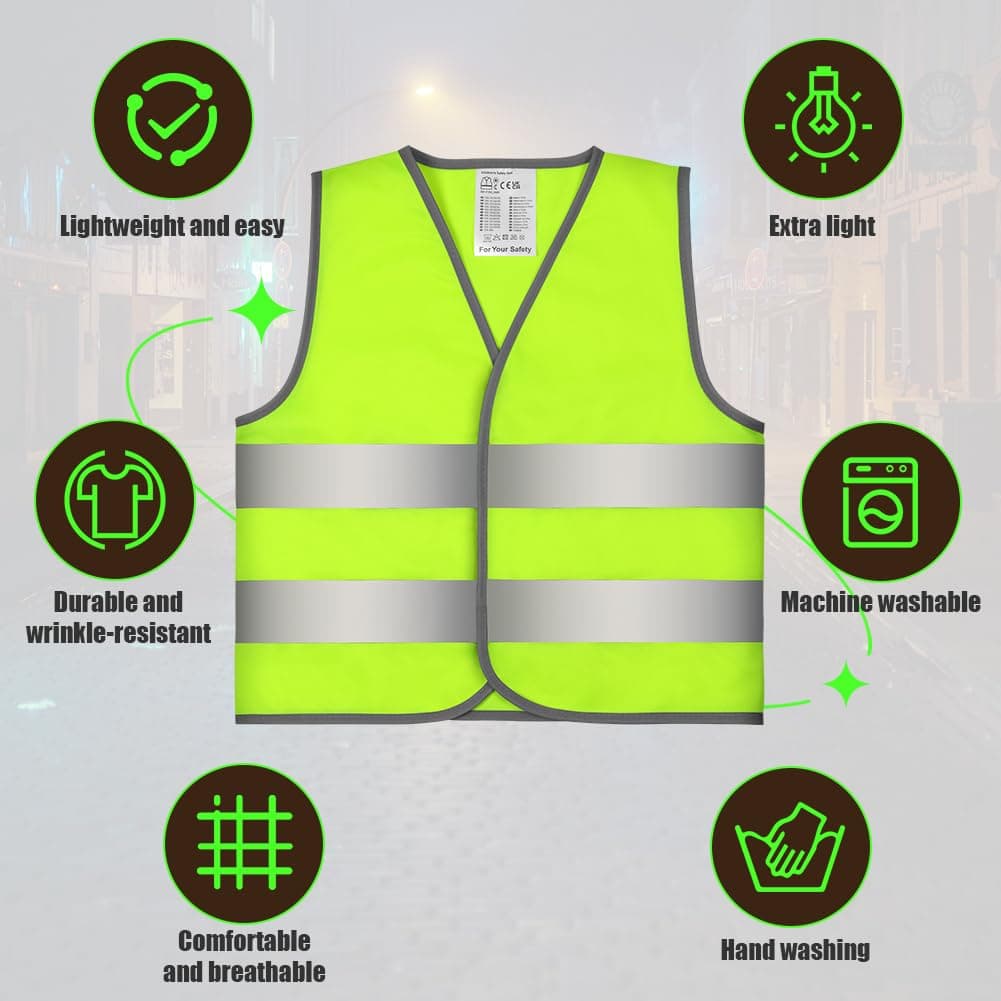Chalecos Reflectantes para Niños, 2 Piezas Chaleco de Alta Visibilidad para Niños, Chaleco de Seguridad Verde para Niños Carrera, Viajes Escolares, Ciclismo, Amarillo Fluorescente — view 4