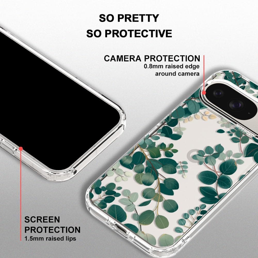 MOSNOVO Case for Google Pixel 9 & Pixel 9 Pro, [Buffertech 6.6ft Military-Grade Drop Protection] [Anti Peel Off Tech] Clear TPU Bumper Phone Case Cover Design - Eucalyptus — view 5