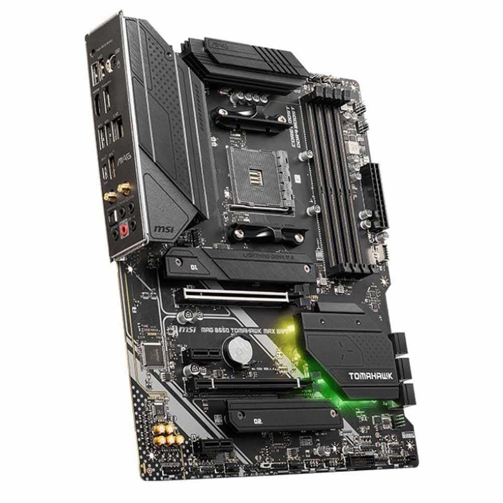 MSI MAG B550 TOMAHAWK MAX WIFI Motherboard, ATX, AM4 - AMD Ryzen 5000 Ready - DDR4 Boost 5100+MHz/OC, PCIe 4.0 & 3.0 x16 Slots, M.2 Gen4 & Gen3 Slots, 2.5G LAN, Wi-Fi 6E, Bluetooth 5.2 — view 3